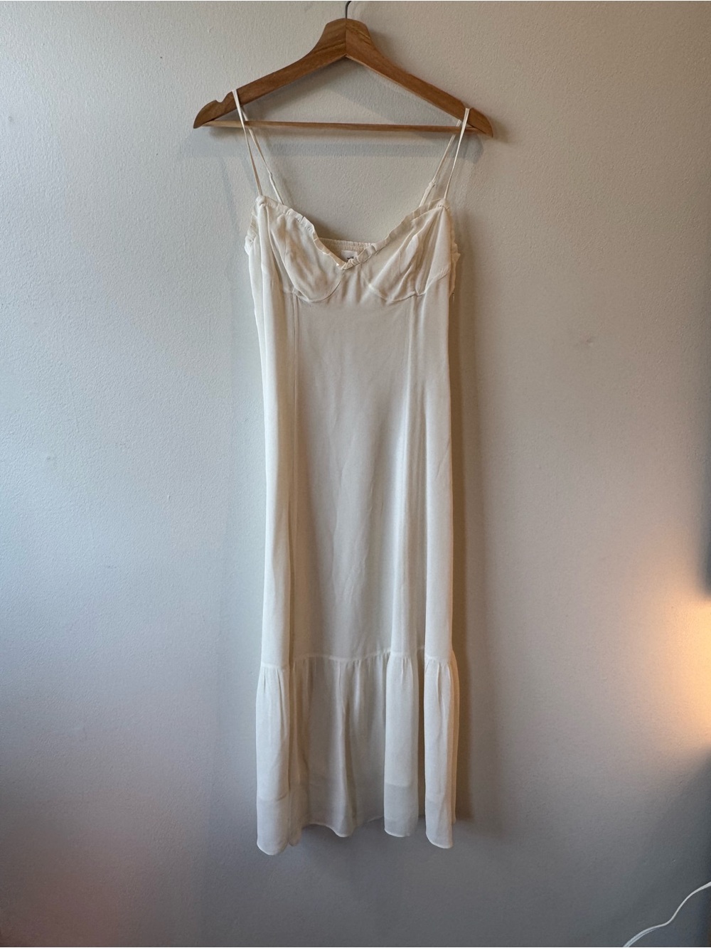 Wilfred Cream Silk-Feel Slip Dress with Ruffle Hem